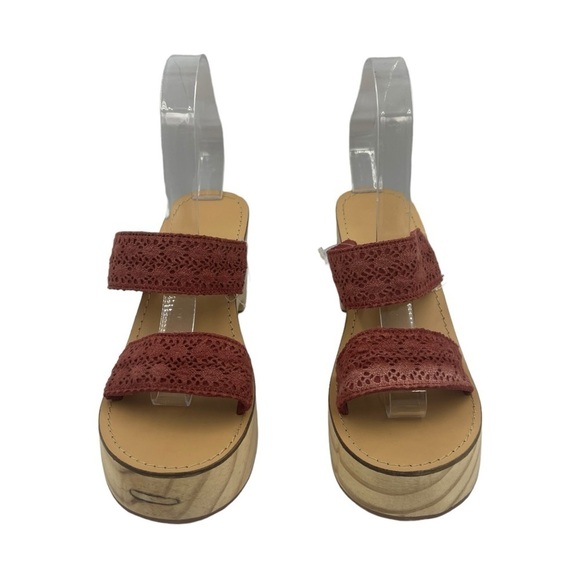 NWOT URBAN OUTFITTERS Geo-Wood Wedge Sandals Mauve 6 - Picture 4 of 11